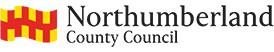 Northumberland County Council logo. To the left is a flag with alternating yellow and red squares. To the right is Northumberland County Council in black, thin text. 